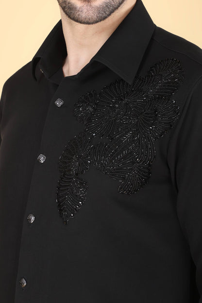 Black Hand Embroidered shirt for Men