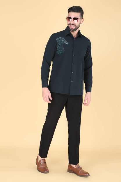 Teal Green Hand Embroidered Shirt for Men