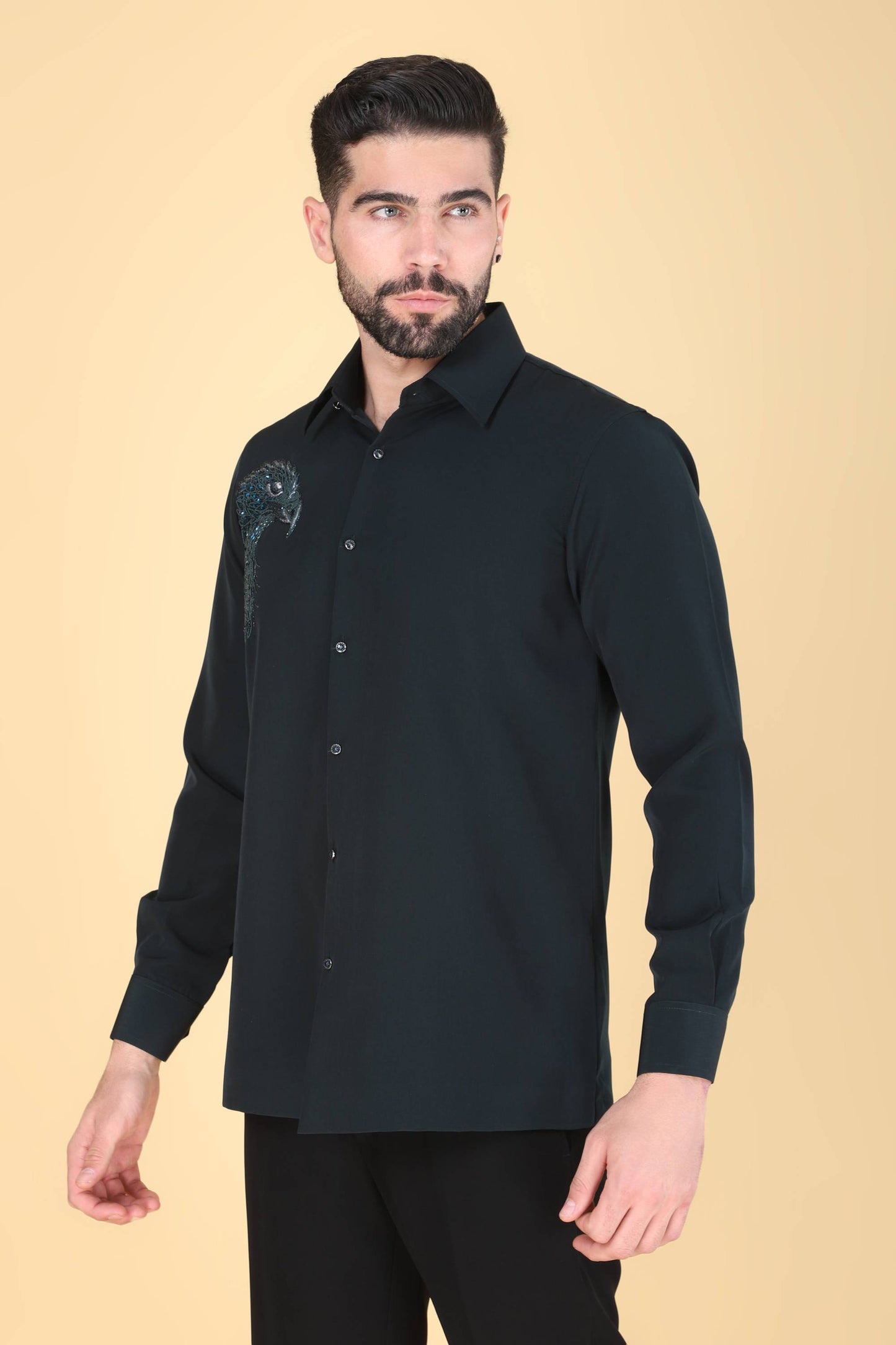 Teal Green Hand Embroidered Shirt for Men
