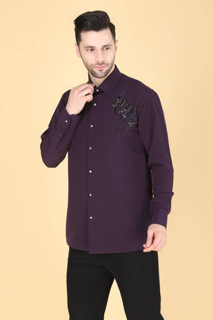 Purple Hand Embroidered Shirt for Men