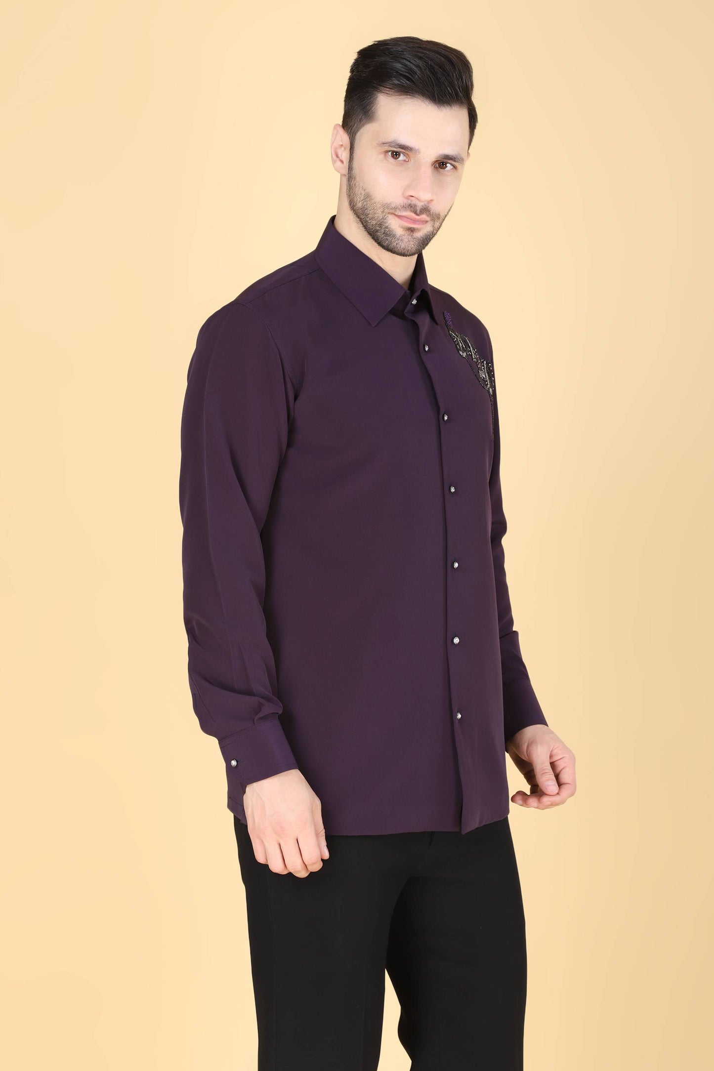 Purple Hand Embroidered Shirt for Men