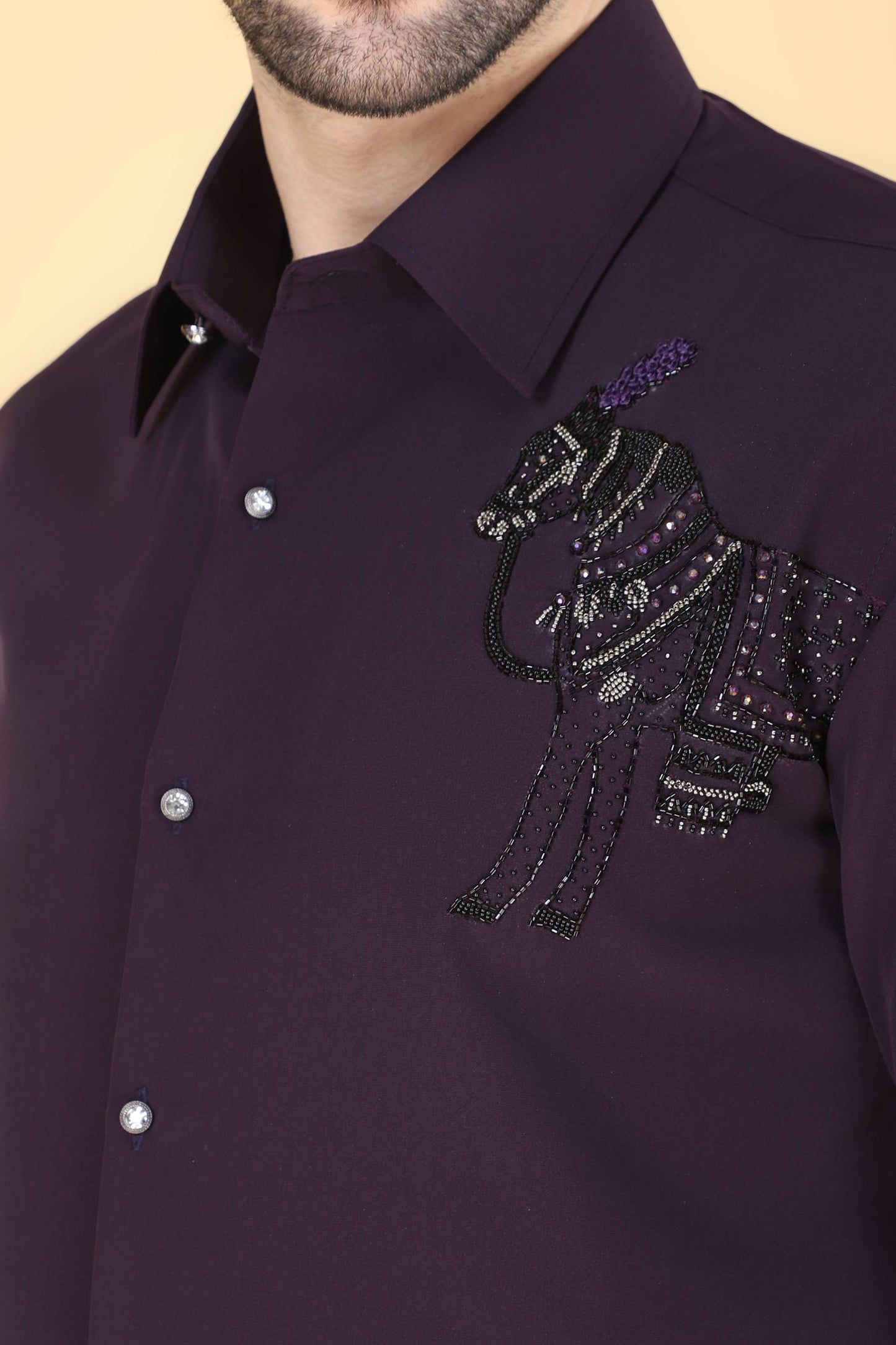 Purple Hand Embroidered Shirt for Men