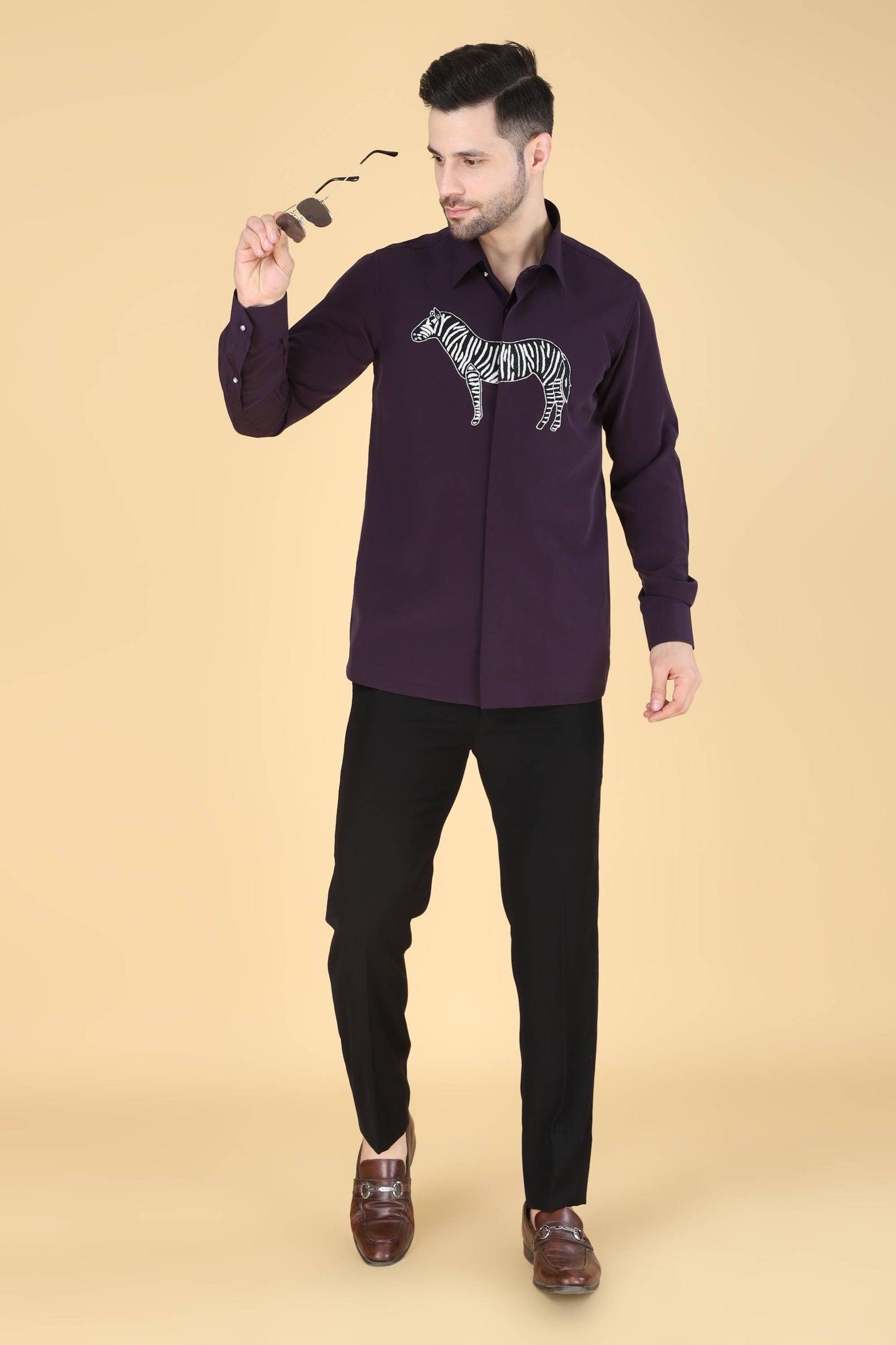 Purple Zebra Motif Shirt for Men
