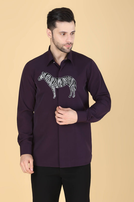 Purple Zebra Motif Shirt for Men