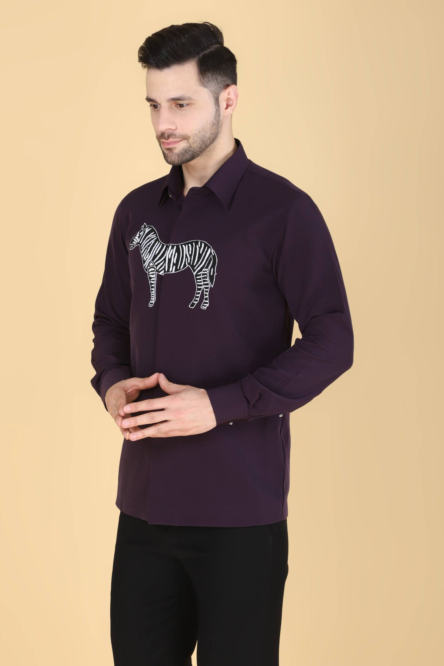 Purple Zebra Motif Shirt for Men