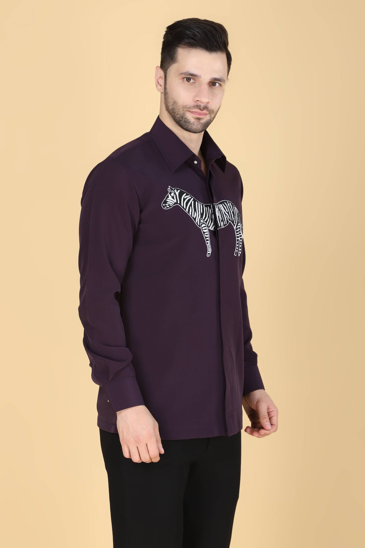 Purple Zebra Motif Shirt for Men