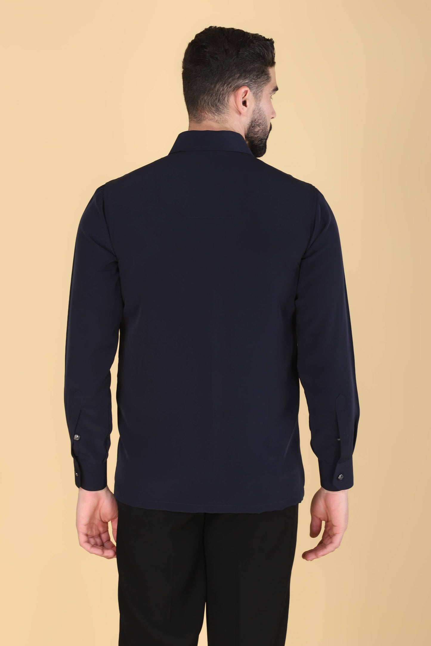 Navy Hand Embroidered Shirt for Men