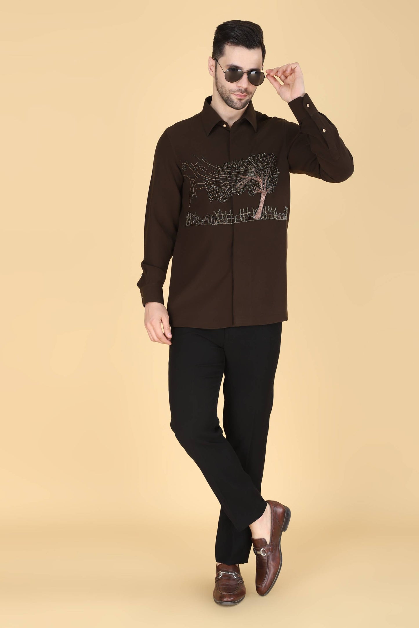 Men's Mehendi Green Hand Embroidered Shirt