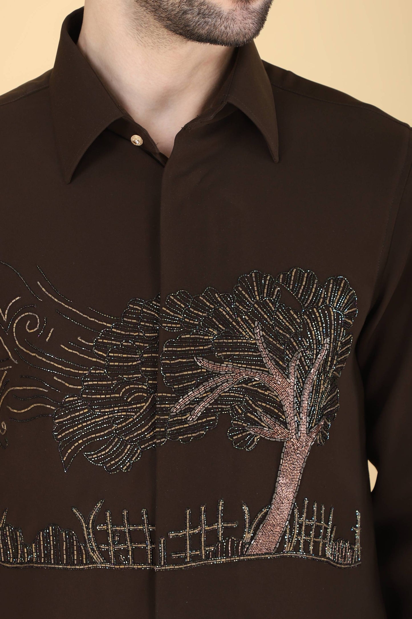 Men's Mehendi Green Hand Embroidered Shirt