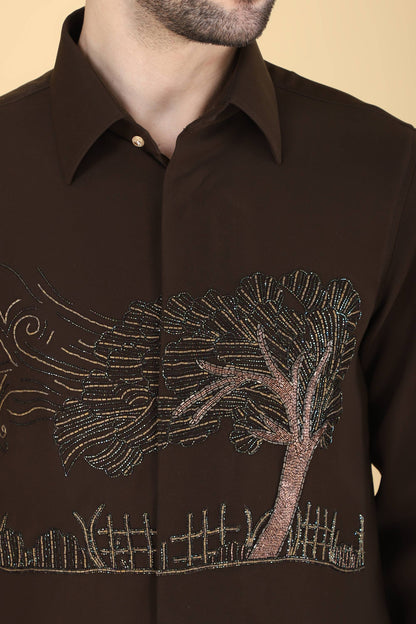 Men's Mehendi Green Hand Embroidered Shirt