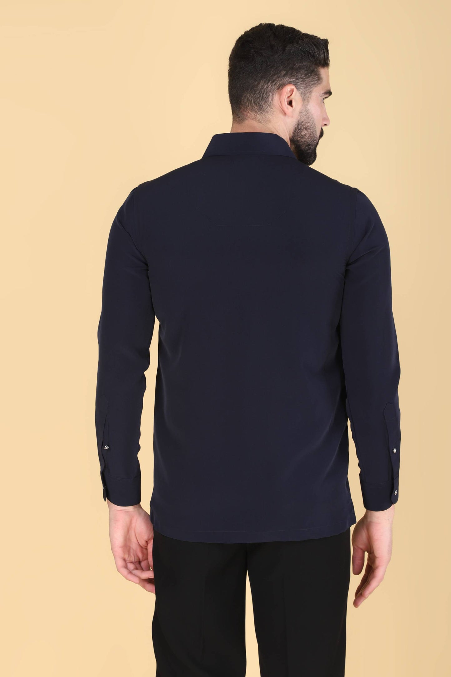Navy Hand Embroidered Shirt for men