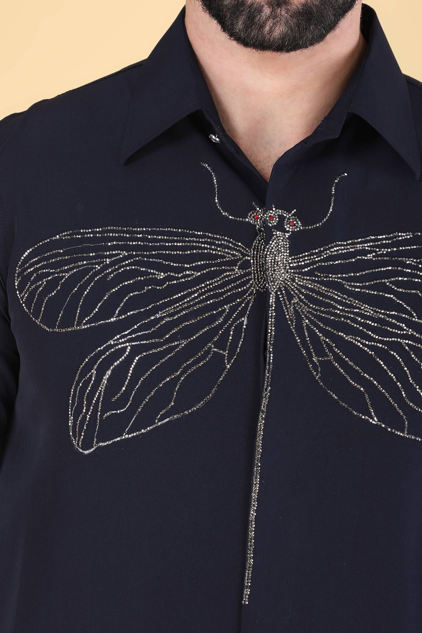 Navy Hand Embroidered Shirt for men