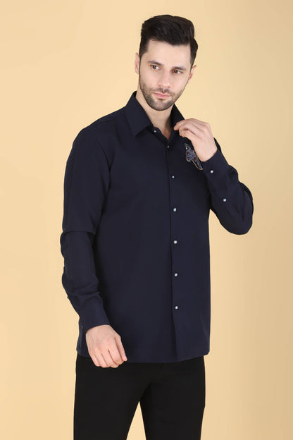 Navy Hand Embroidered Shirt for men