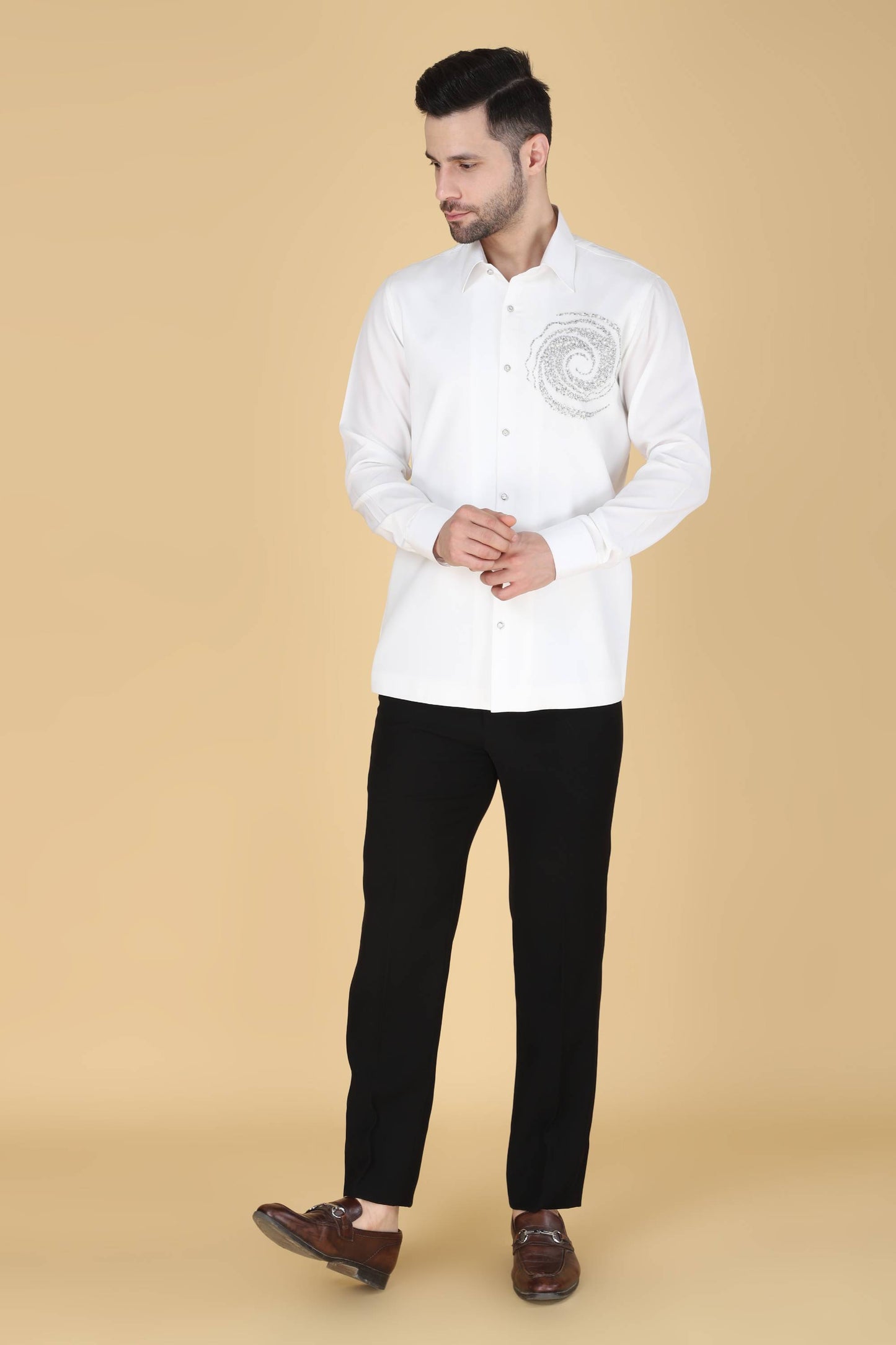 White Hand Embroidered shirt for Men