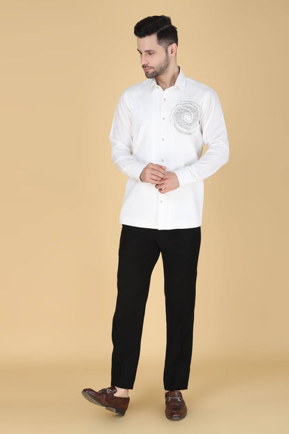 White Hand Embroidered shirt for Men