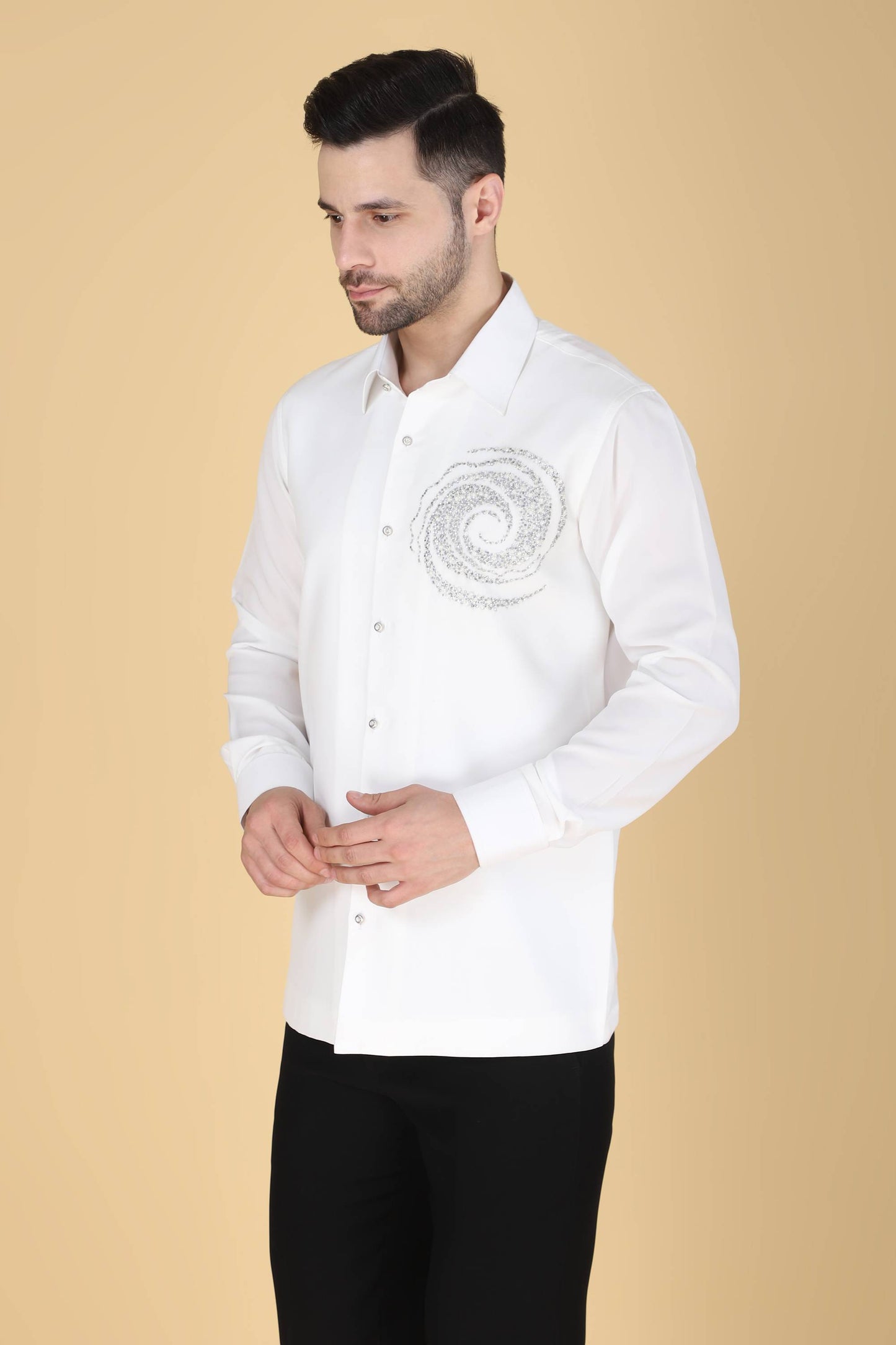 White Hand Embroidered shirt for Men