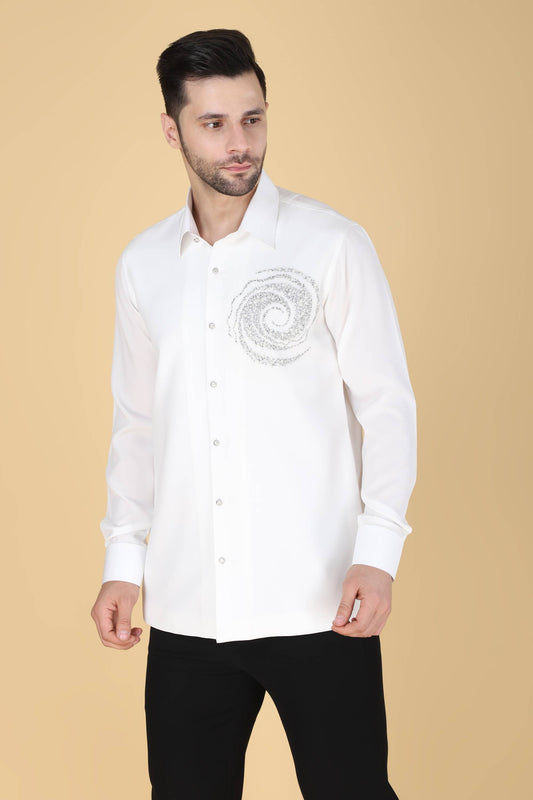 White Hand Embroidered shirt for Men
