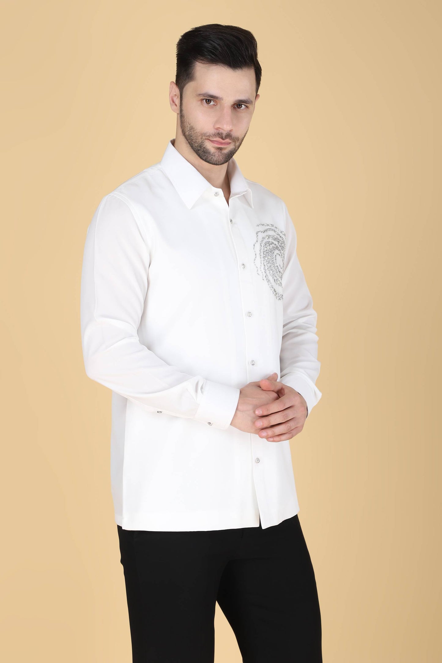 White Hand Embroidered shirt for Men