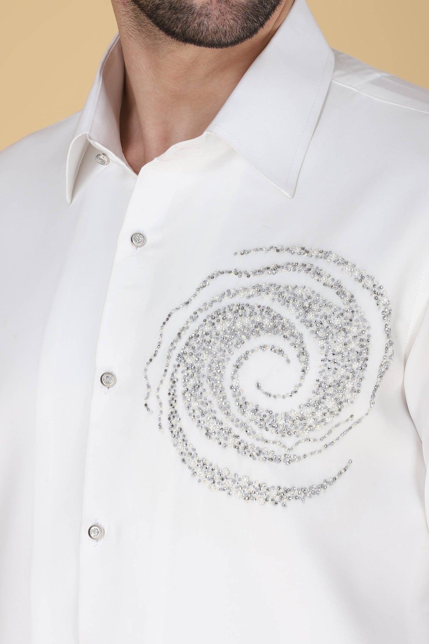 White Hand Embroidered shirt for Men