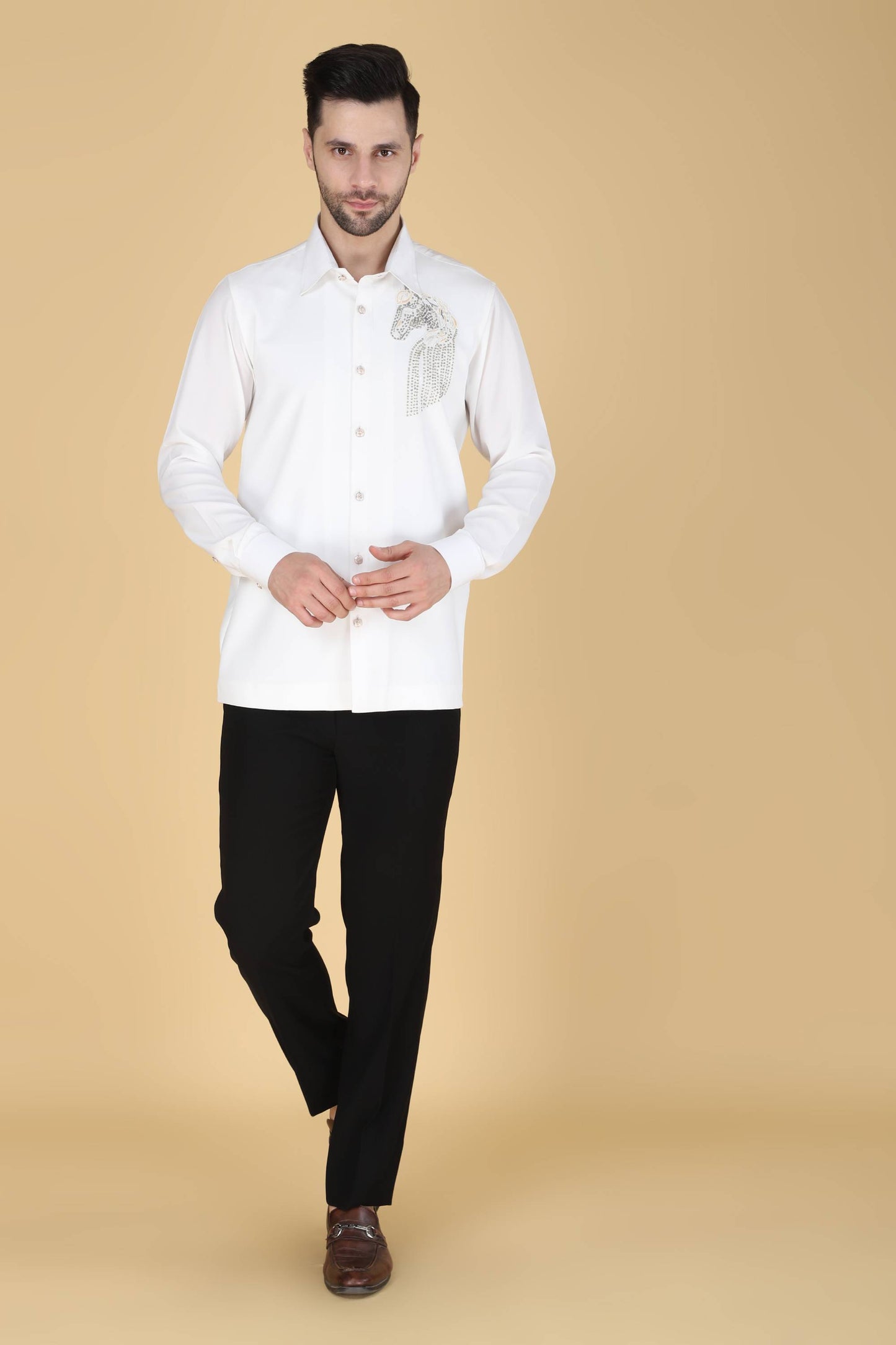 White Hand Embroidered Shirt for Men