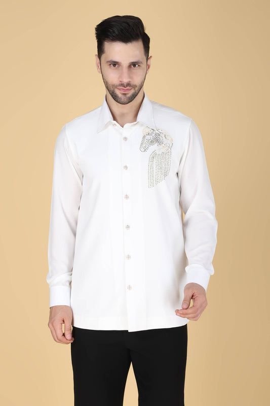 White Hand Embroidered Shirt for Men