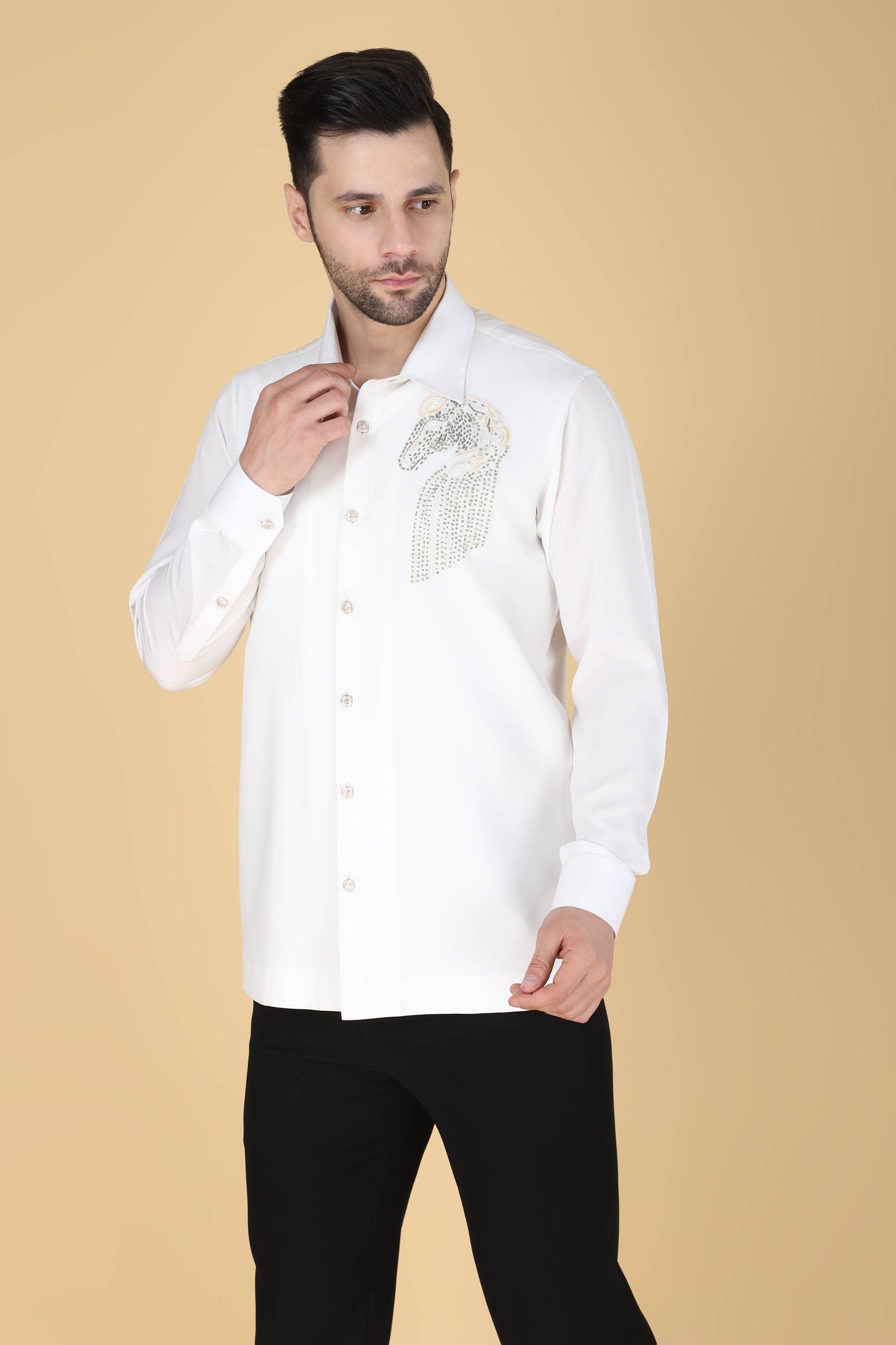 White Hand Embroidered Shirt for Men