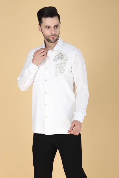 White Hand Embroidered Shirt for Men
