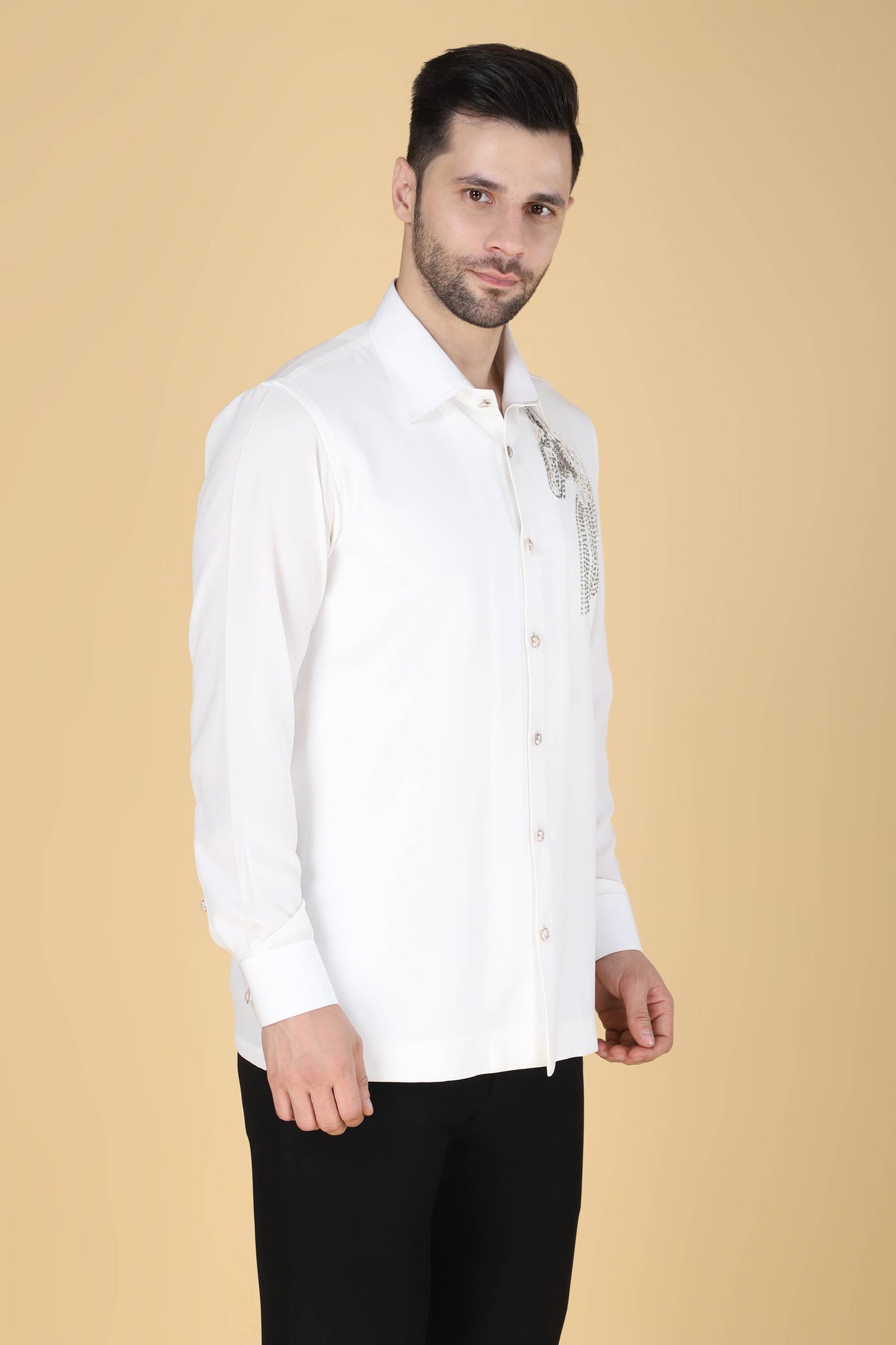 White Hand Embroidered Shirt for Men