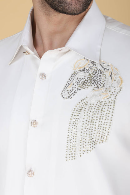 White Hand Embroidered Shirt for Men