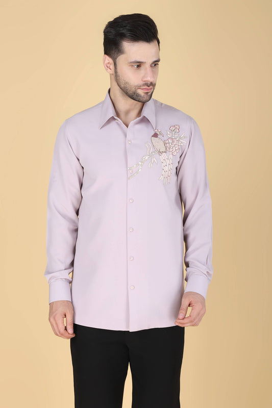 Lavender Hand Embroidered Shirt for Men