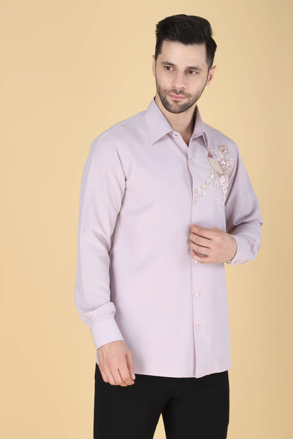 Lavender Hand Embroidered Shirt for Men