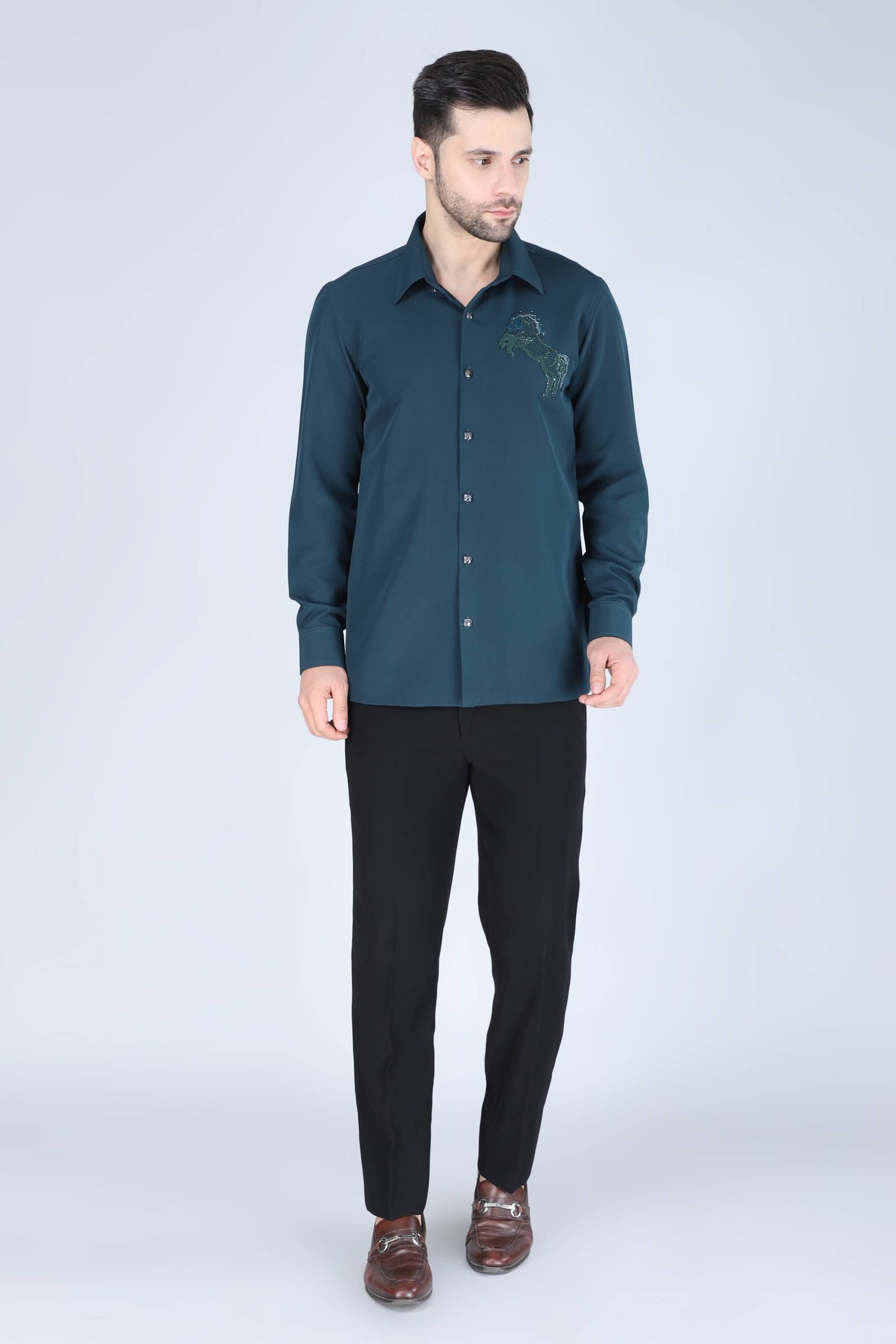 Blue Hand Embroidered shirt for Men
