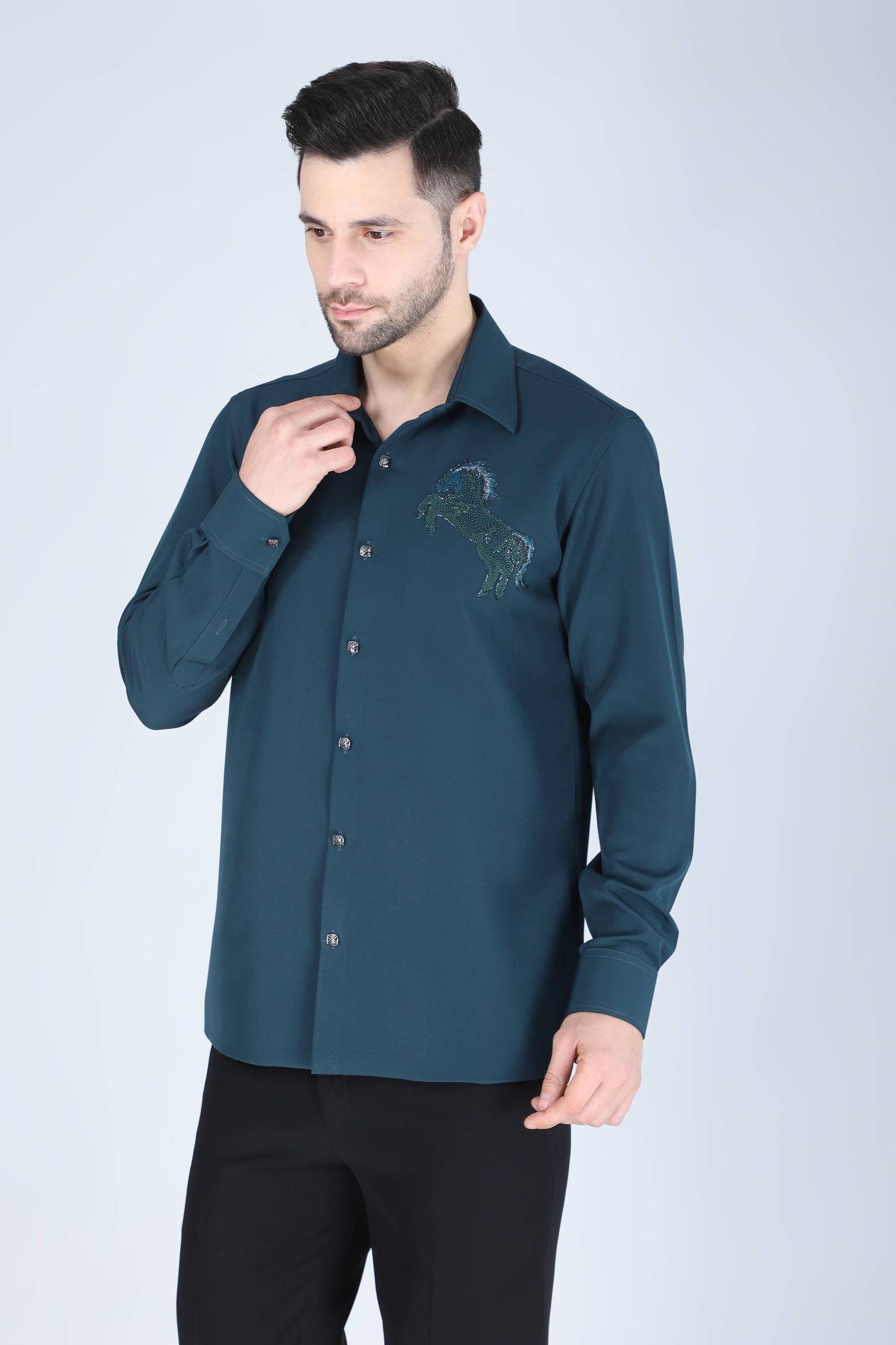 Blue Hand Embroidered shirt for Men
