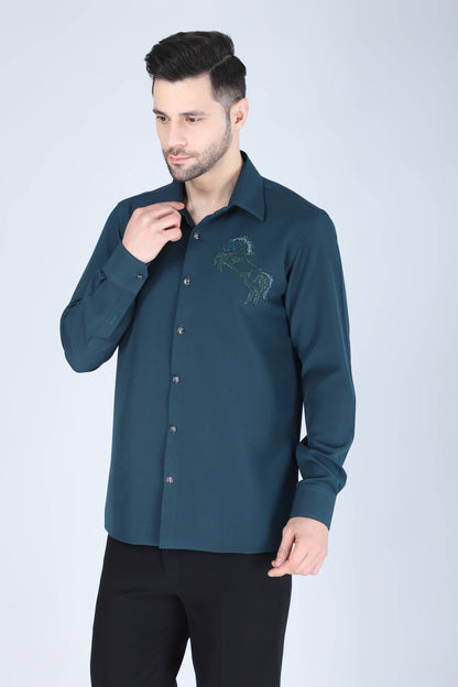 Blue Hand Embroidered shirt for Men