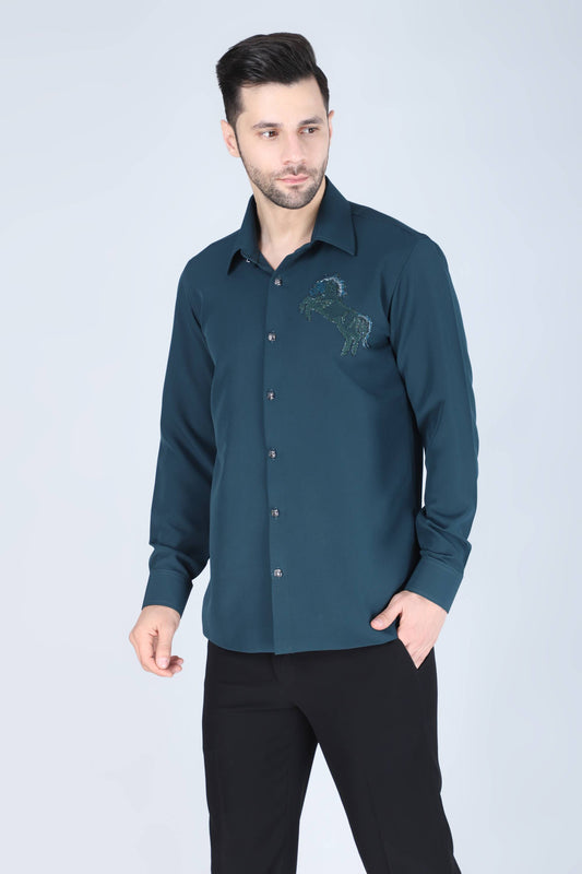 Blue Hand Embroidered shirt for Men
