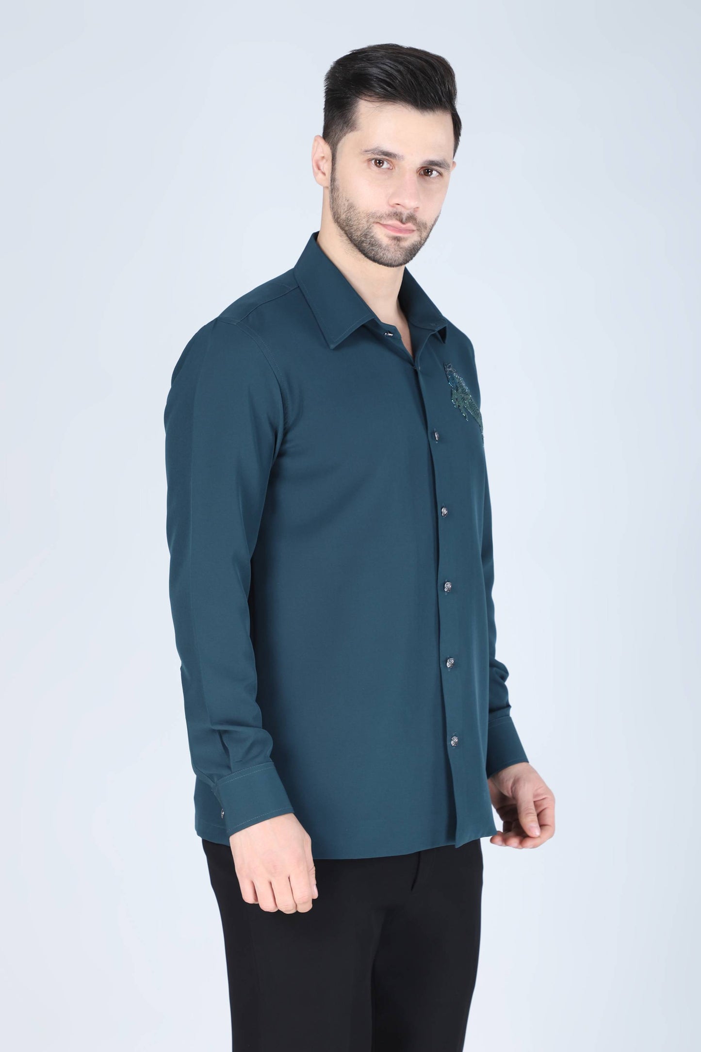 Blue Hand Embroidered shirt for Men