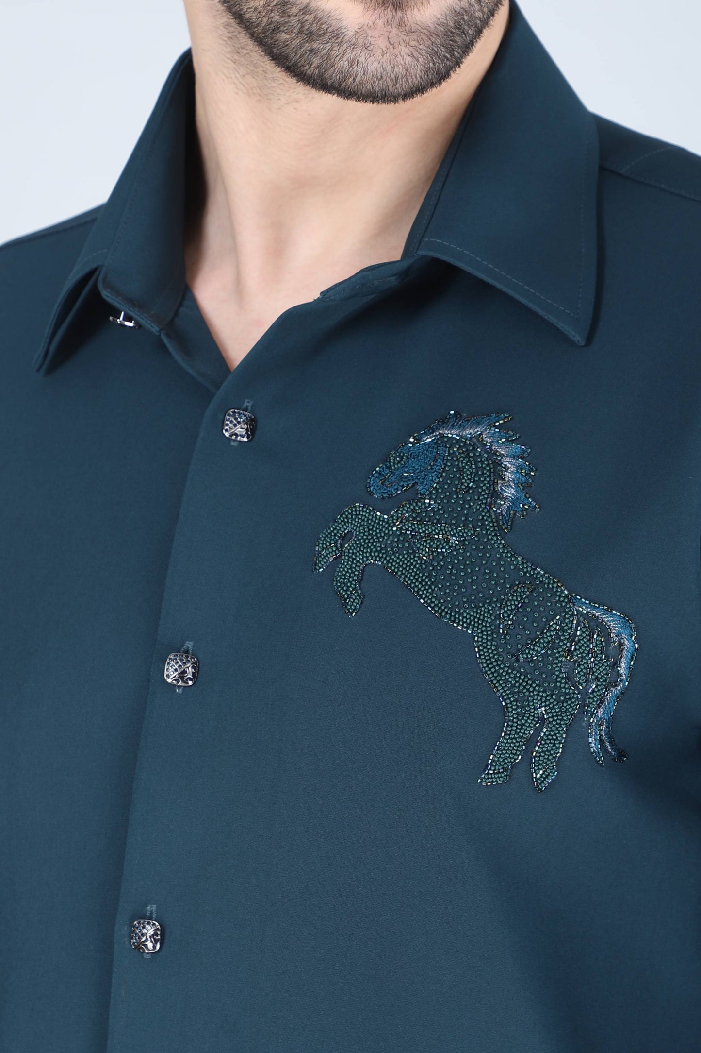 Blue Hand Embroidered shirt for Men
