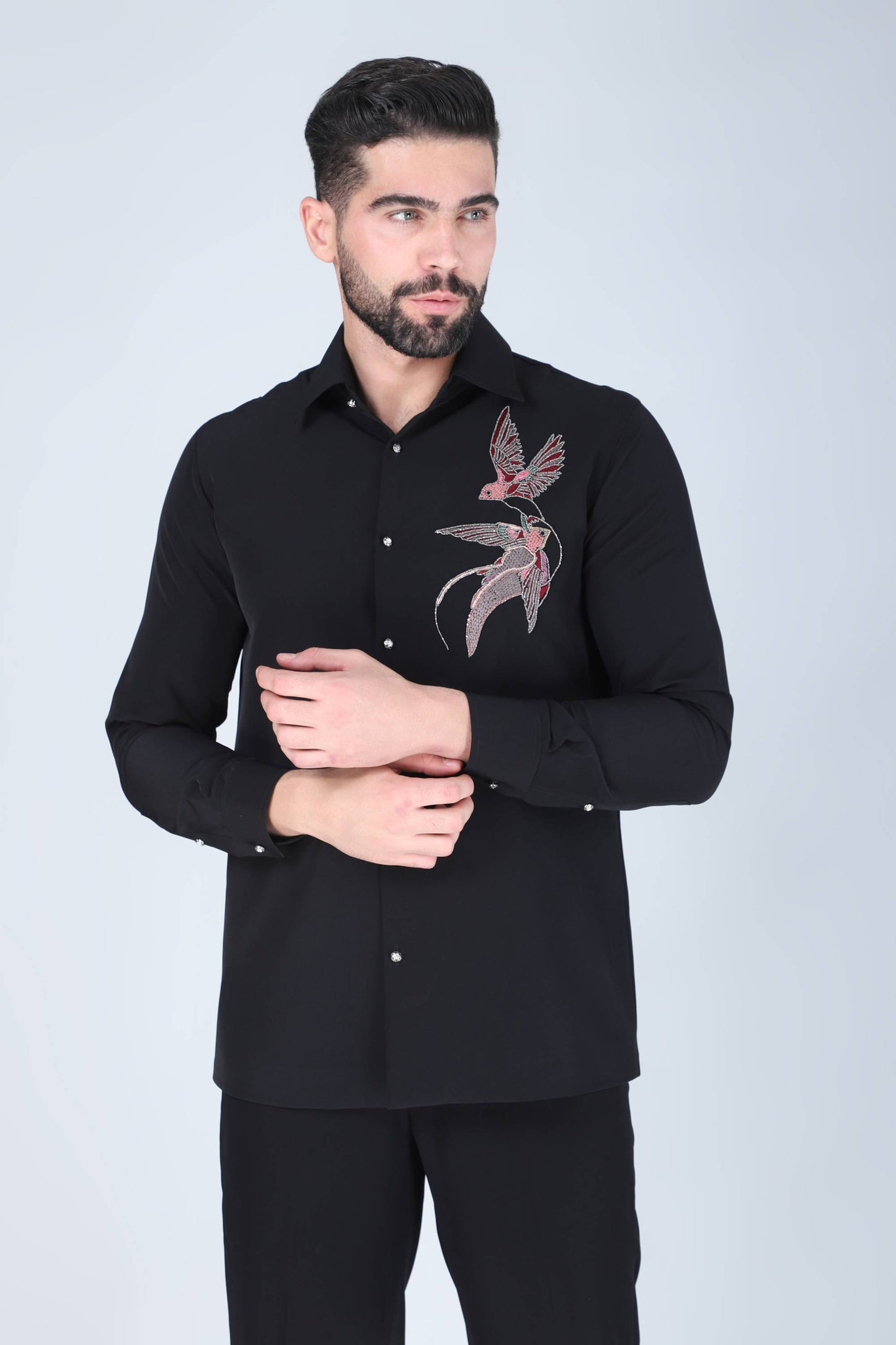 Black Hand Embroidered Shirt for Men