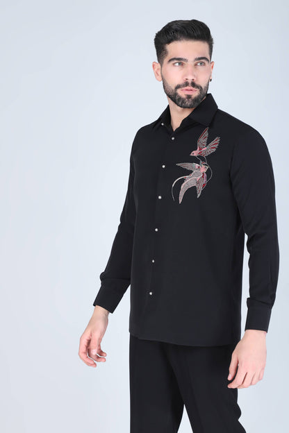 Black Hand Embroidered Shirt for Men