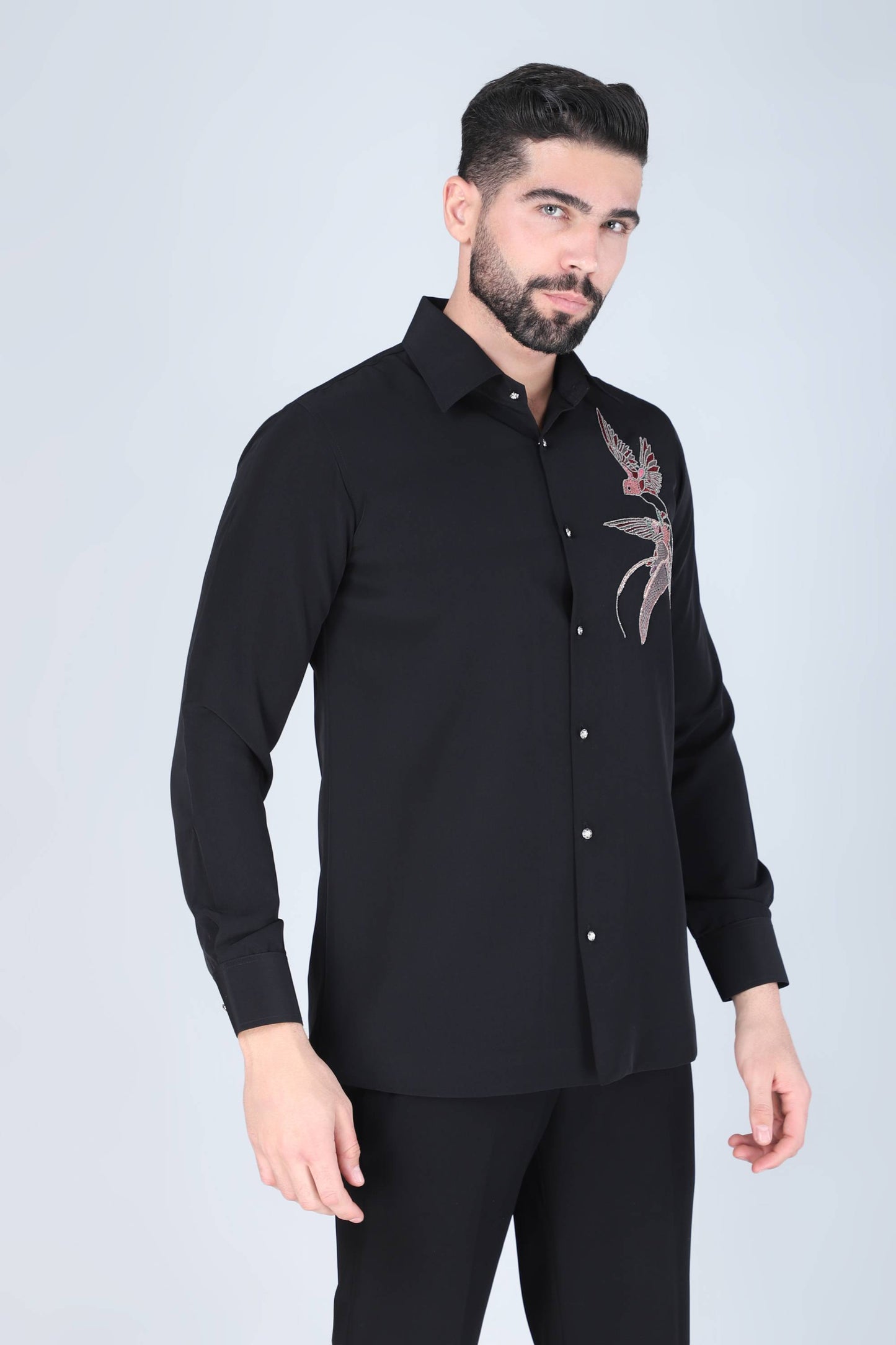 Black Hand Embroidered Shirt for Men