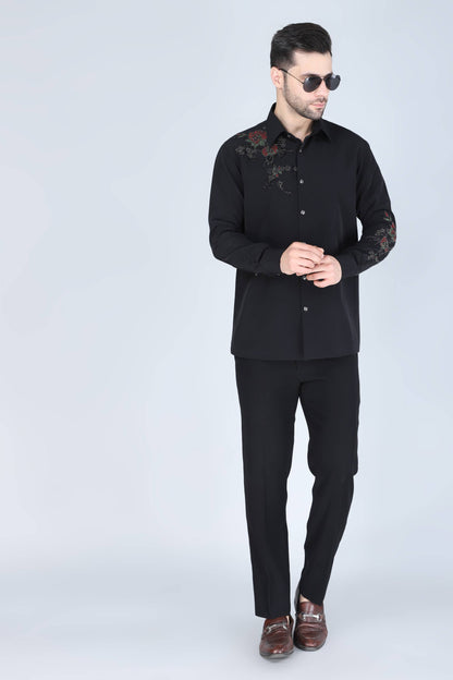 Black Hand Embroidered Shirt for Men