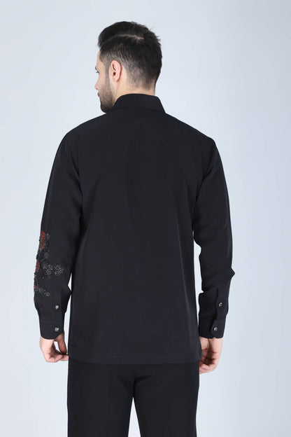 Black Hand Embroidered Shirt for Men
