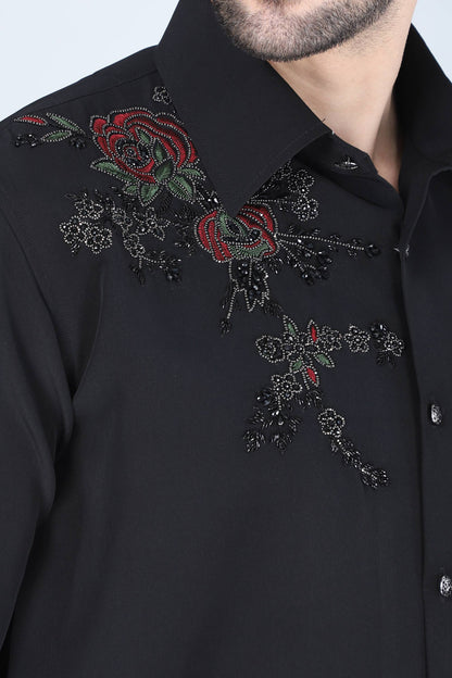 Black Hand Embroidered Shirt for Men