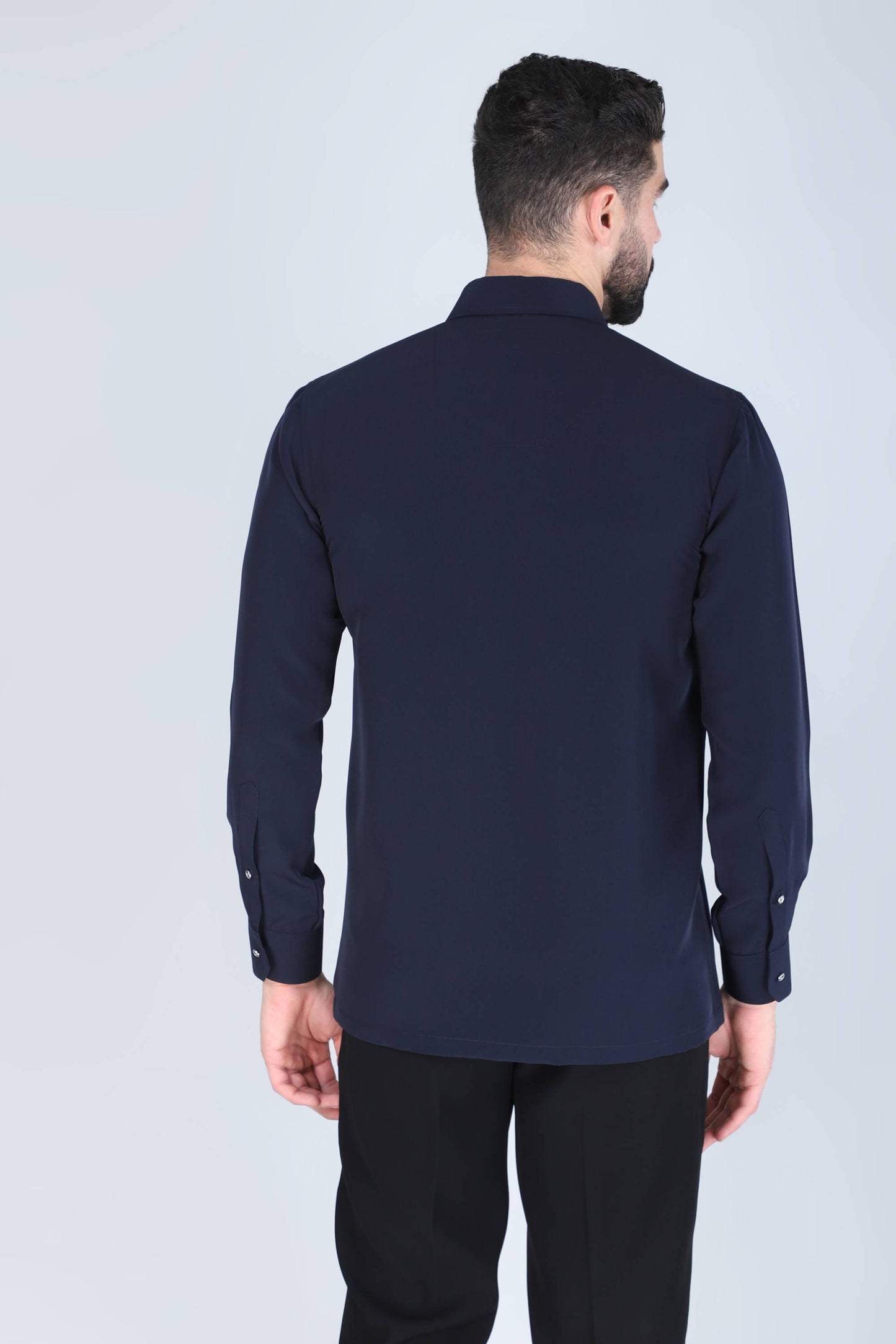 Navy Lotus Motif Hand Embroidered Shirt for Men