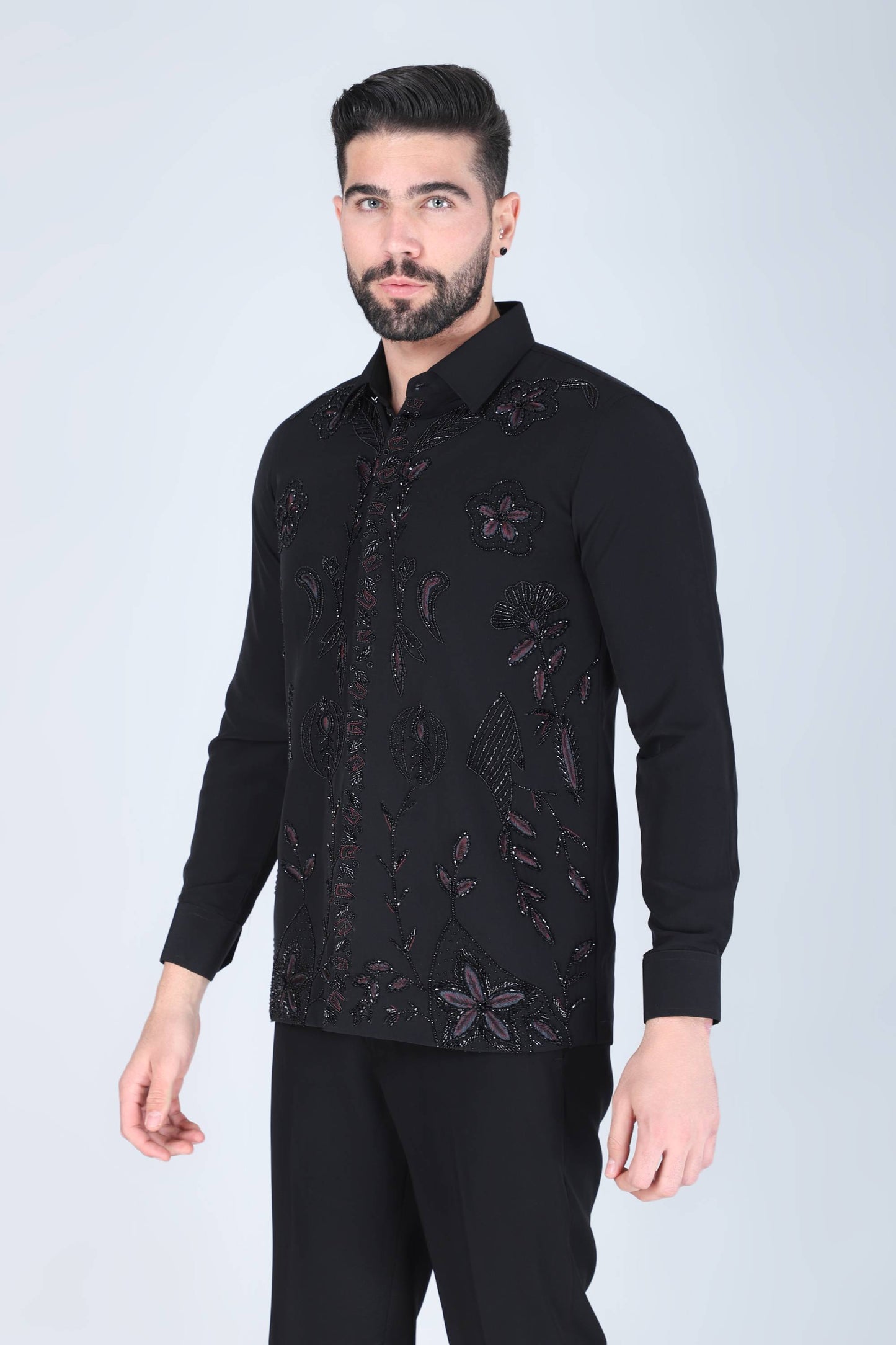Black Zardosi Embroidered Shirt For Men