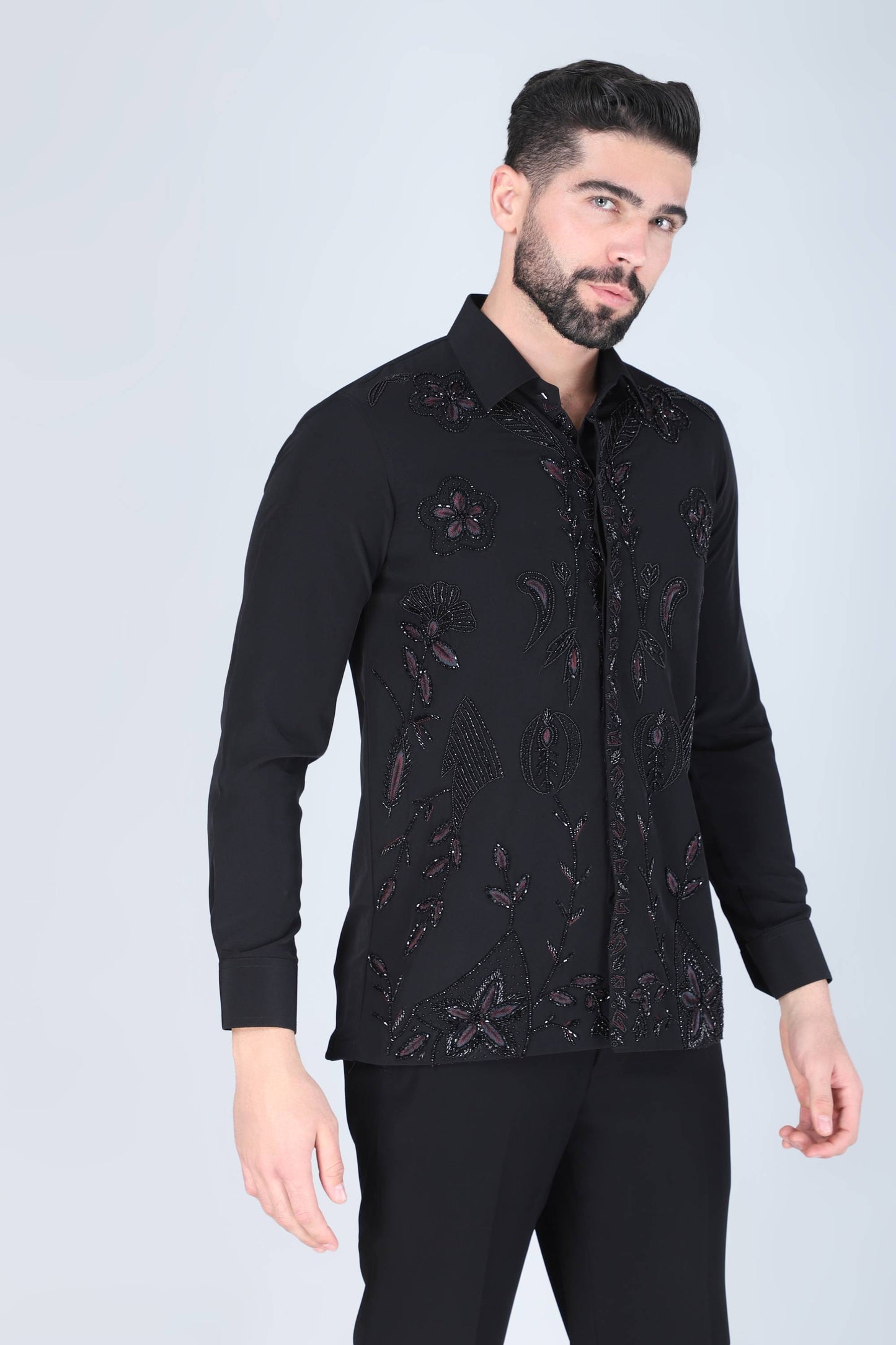 Black Zardosi Embroidered Shirt For Men