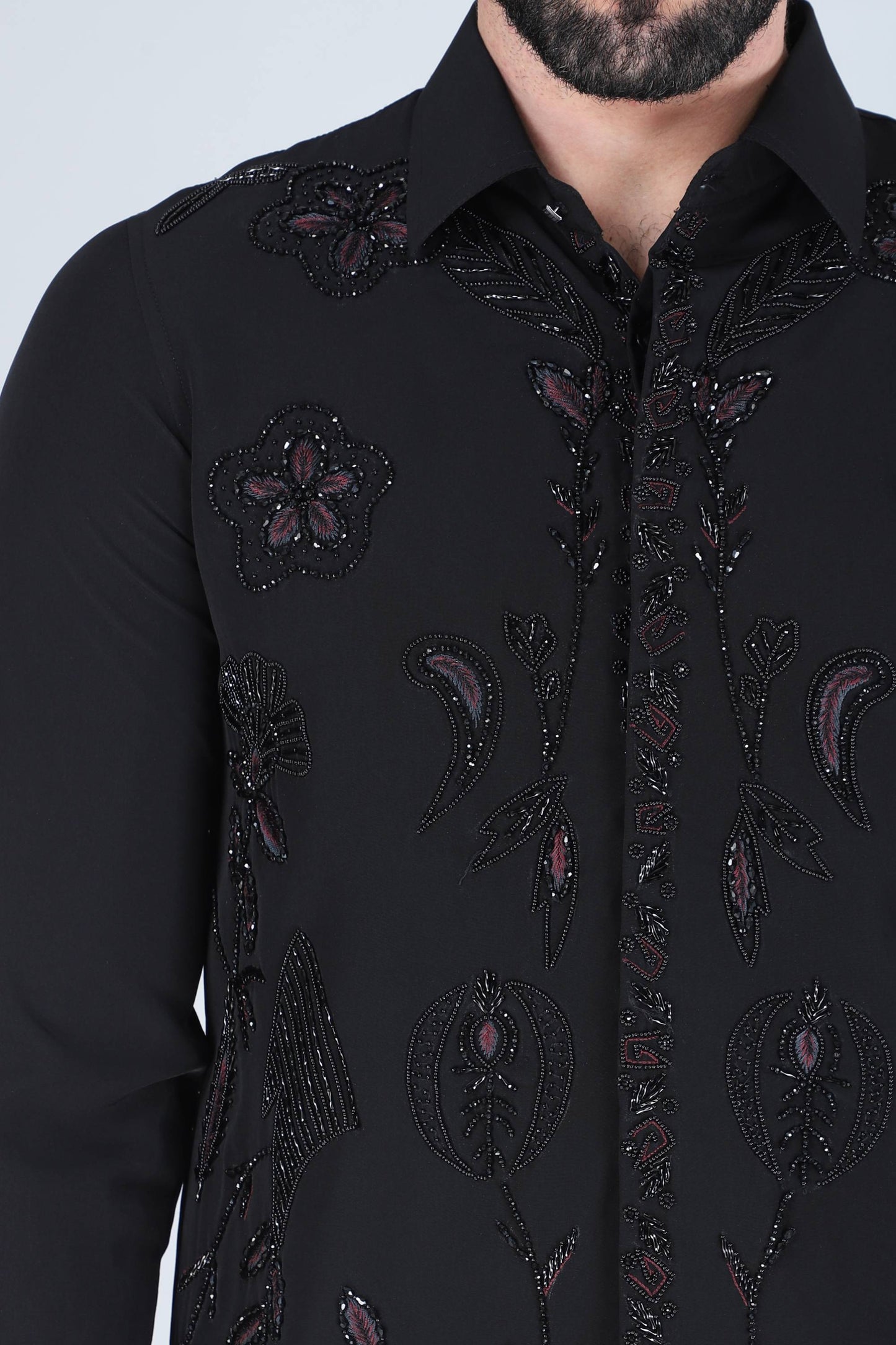 Black Zardosi Embroidered Shirt For Men