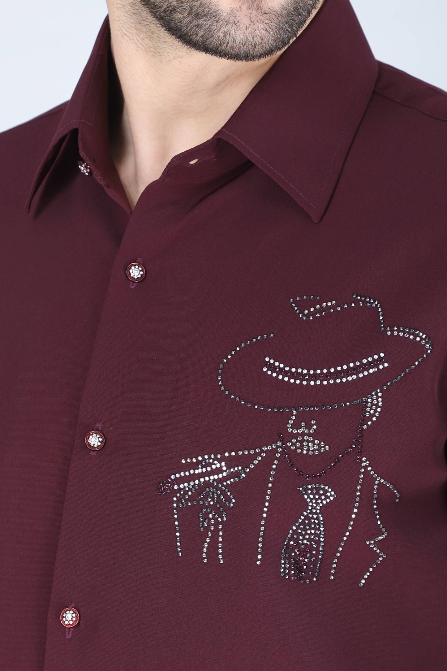 Wine Hand Embroidered Shirt for Men
