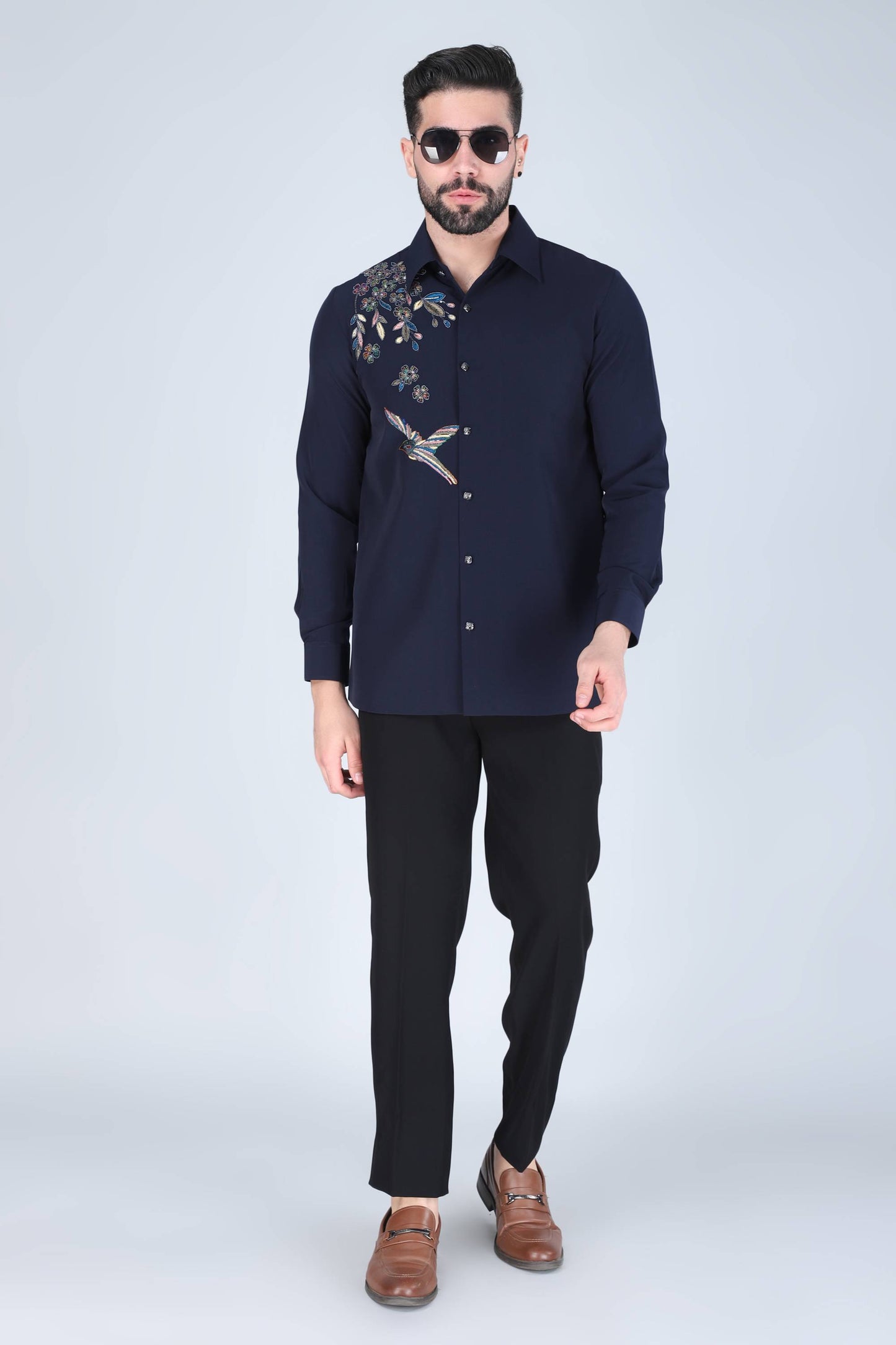 Blue Hand Embroidered shirt for men