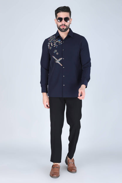 Blue Hand Embroidered shirt for men